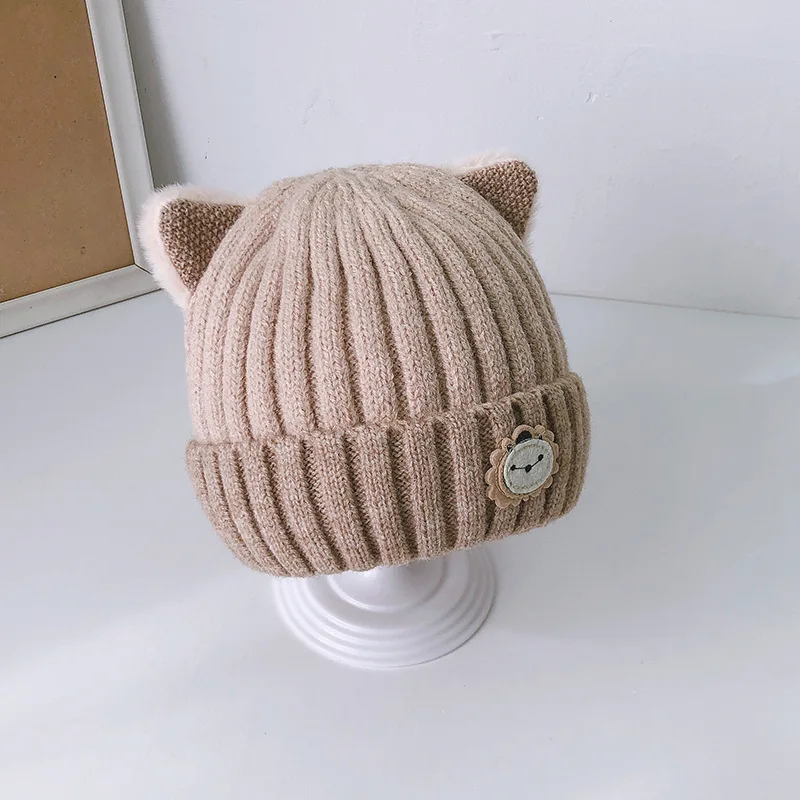 2022 New Popular Winter Cute 3D Love Heart Cat Ear Crochet Baby Knit Hat Thick Warmer hand knitted newborn baby hats