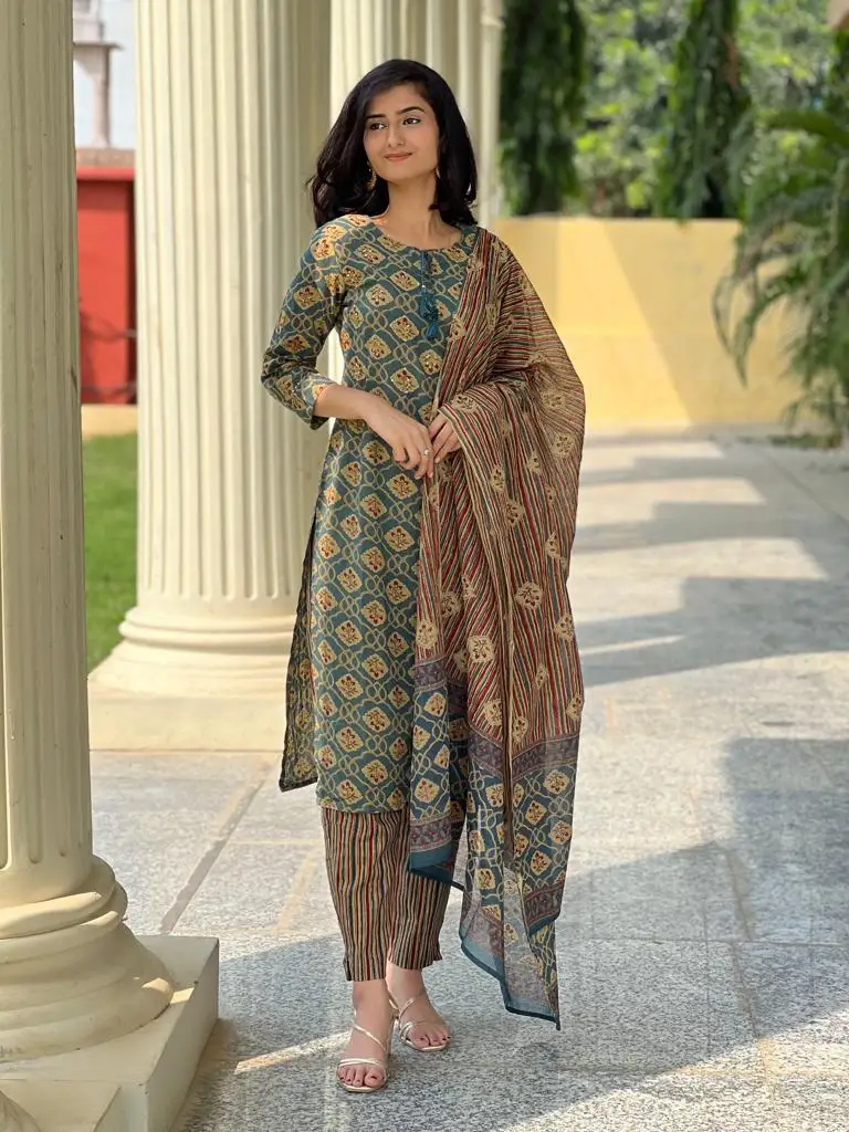 Handmade Hand Block Printed Style Kurti For Women Wedding & Diwali Wear Dress Ethnic Indian Kurta Ethnic Indian Kurta