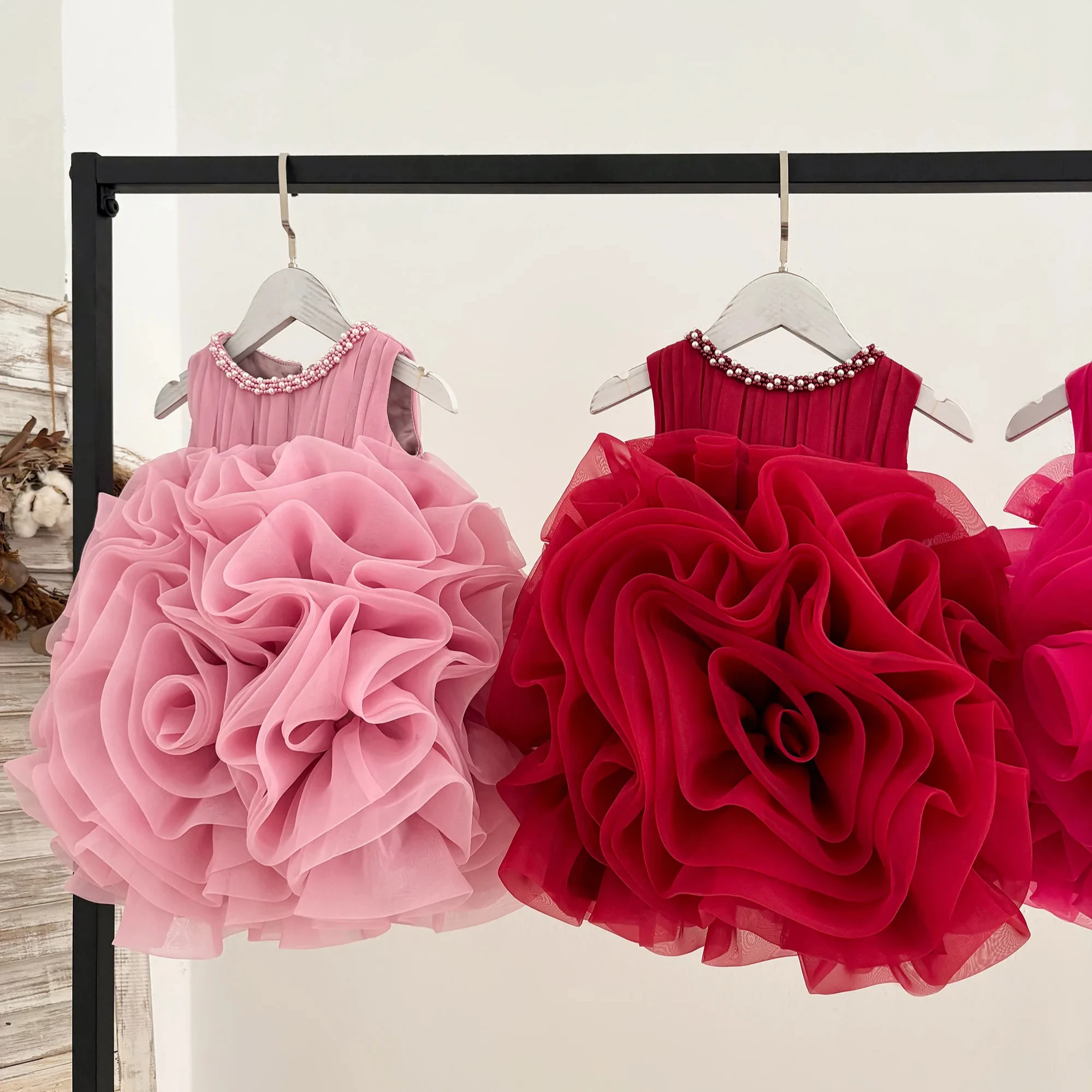 Organza Wedding Flower Girl Dress Princess Birthday Party Dress Puffy Couture Ball Gown Kids Dress