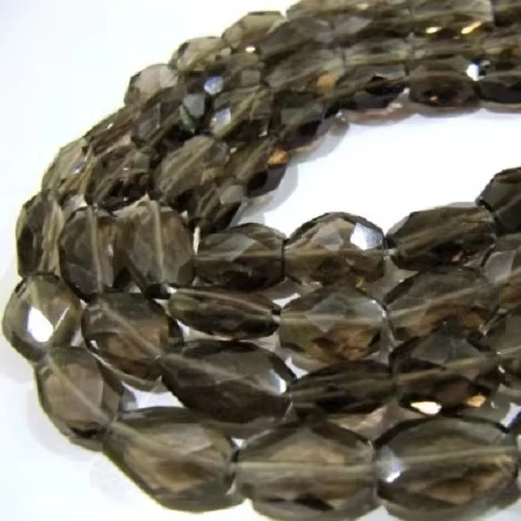 Natural Genuine Smoky Quartz Faceted Oval Mani Shape Briolette Beads 8-10mm 13 Inches Long Loose Crystal Glass Colorful Stone