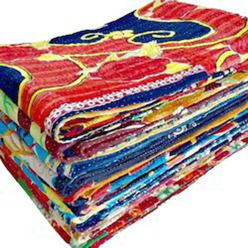 Vintage Kantha Quilt Reversible Throw Gudri Wholesale Handmade Indian