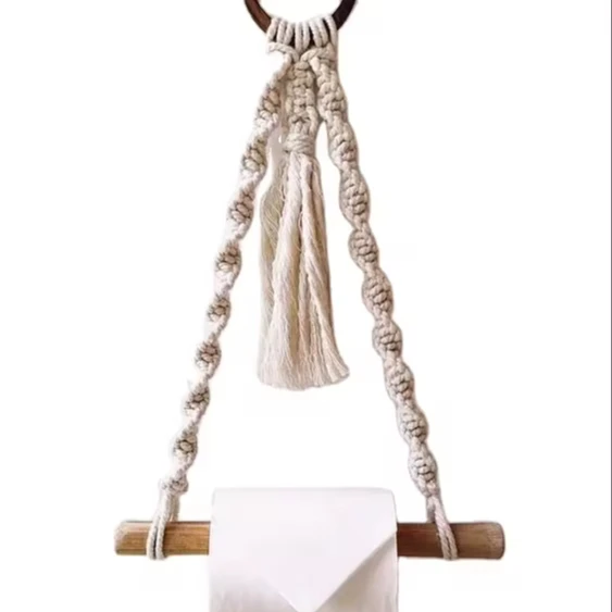 Macrame Toilet Roll Holder Hanging Rope Holder for Bathroom Kitchen Home or Hotel Paper Holder