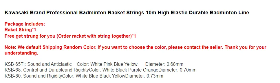 Kawasaki 200m Badminton Strings Durable Repulsion Power High Repulasion Power Sports Accessory String Ksb-68