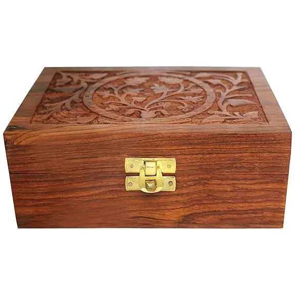 Beautifully Carved Sesame Wood Storage Boxes with Exquisite Detailing Perfect for Organizing Jewelry and Keepsakes