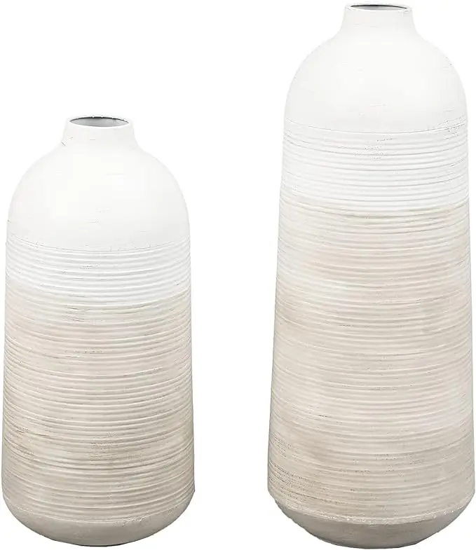 Wholesale White Metal Vases Floor Vase Decor Large Table Modern Farmhouse Texture Tall Flower Vase  Living Room Decorative