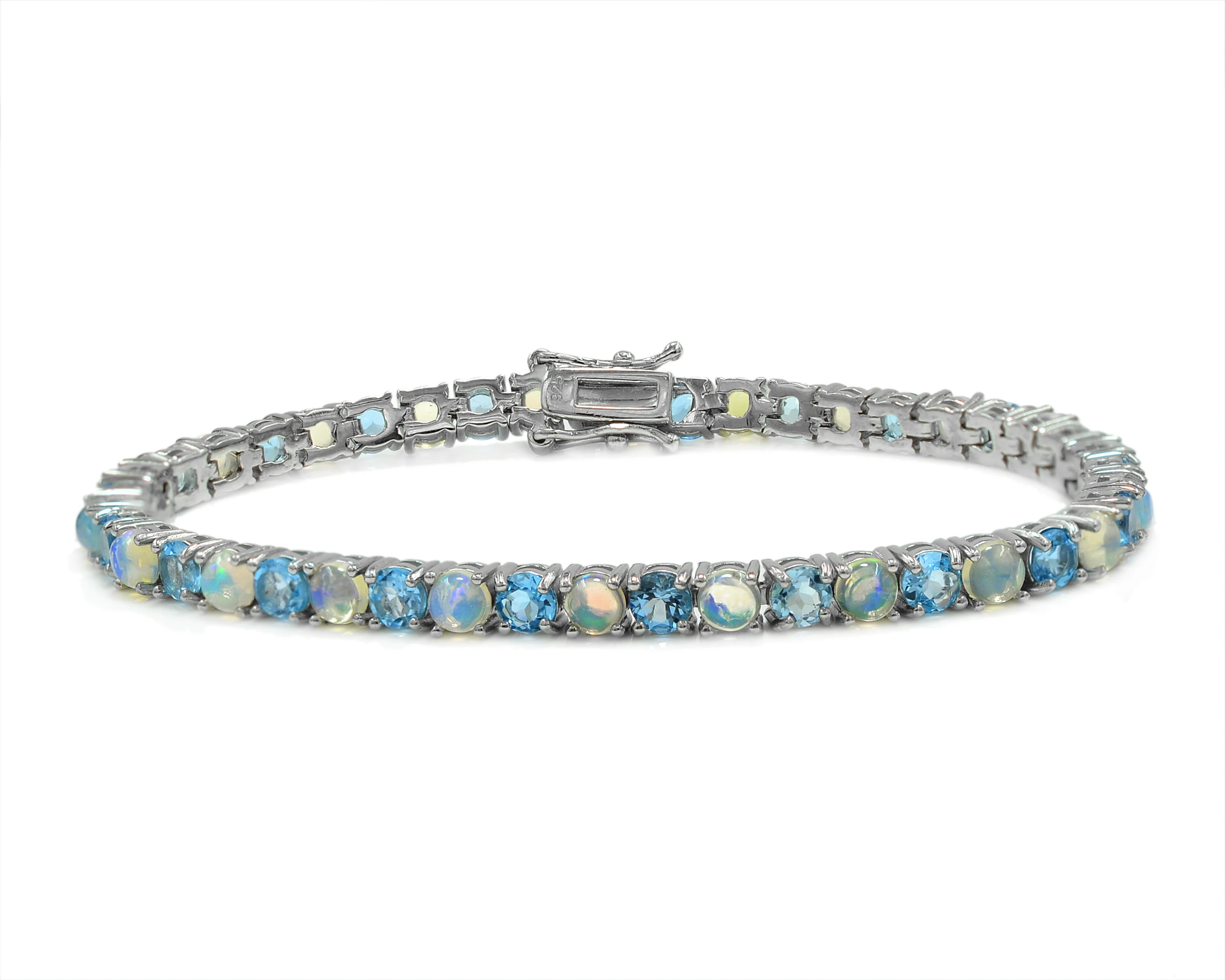 Новое поступление, высококачественный натуральный Швейцарский синий топаз и Эфиопский Опал кабина, 925 стерлингового серебра, браслет для тенниса, Прямая поставка с завода