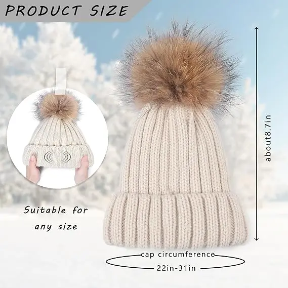 Crochet Hat Slouchy Beanies with Pompom Warm Fuzzy Snow Cap Trapper Hat for Women