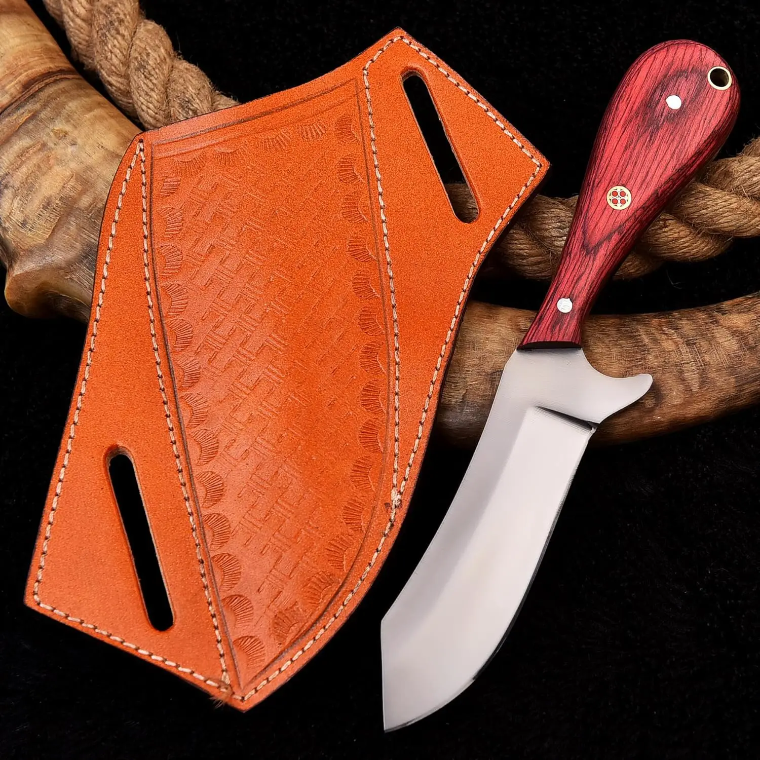 High Carbon Steel Bull Cutter Knife Handmade Butcher for Precision Cutting Sharp Edge With Leather Sheath Hot Sale