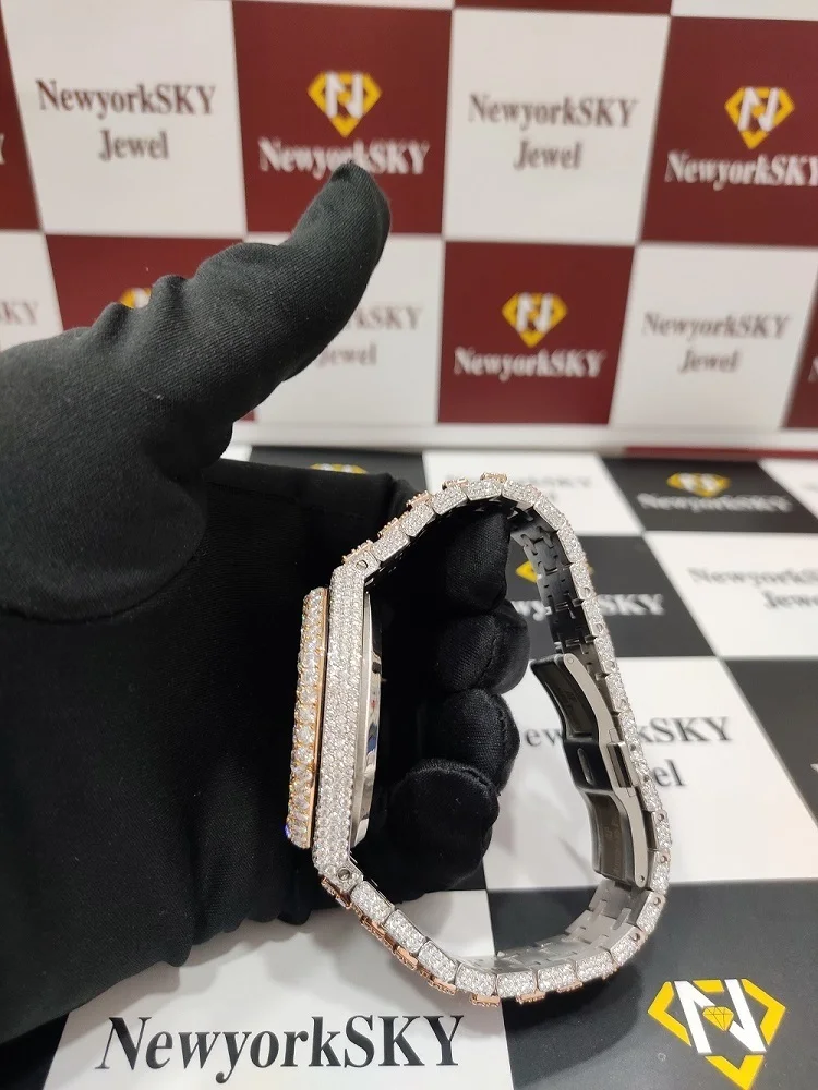 Latest Design Luxury Customize Stainless Steel VVS Moissanite Diamond Micro Setting Iced Out Hip Hop Wrist Watch For Women