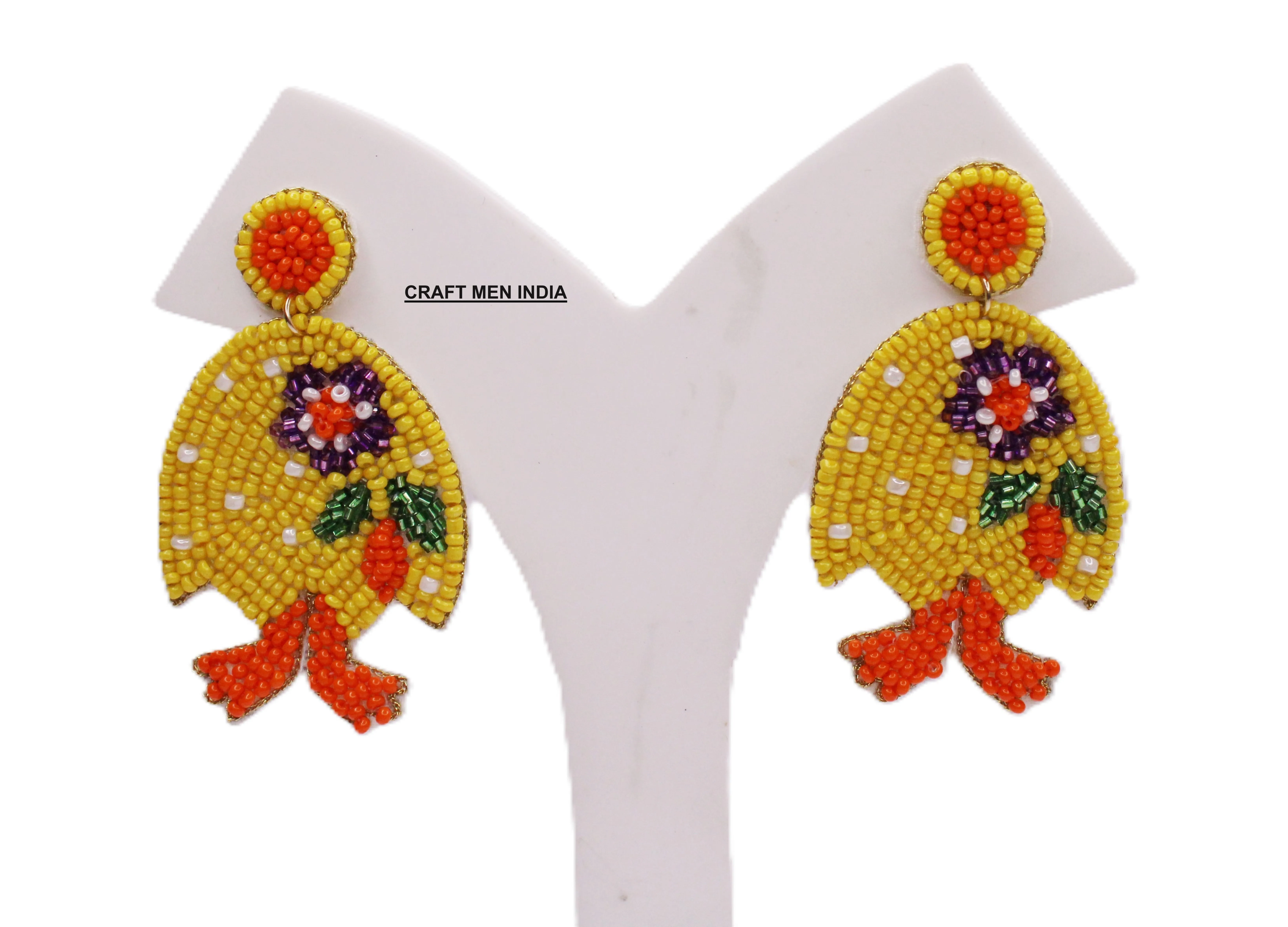 Handmade Beaded Stud Earrings for Girls and Women Fashionable Diamond Indian Wing-shaped Pattern in Classic Spanish Style