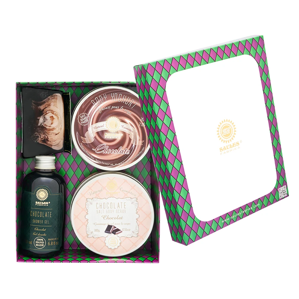 Relaxing Chocolate Exfoliating Private Label Beauty Gift Set with Moisturizing Body Lotion Body Scrub Soap Shower Gel