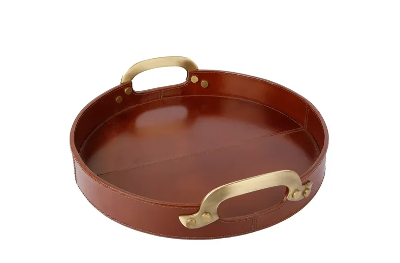 Leather custom valet round tray personalized new home gift office present and bar decor  anniversary gift for her for him