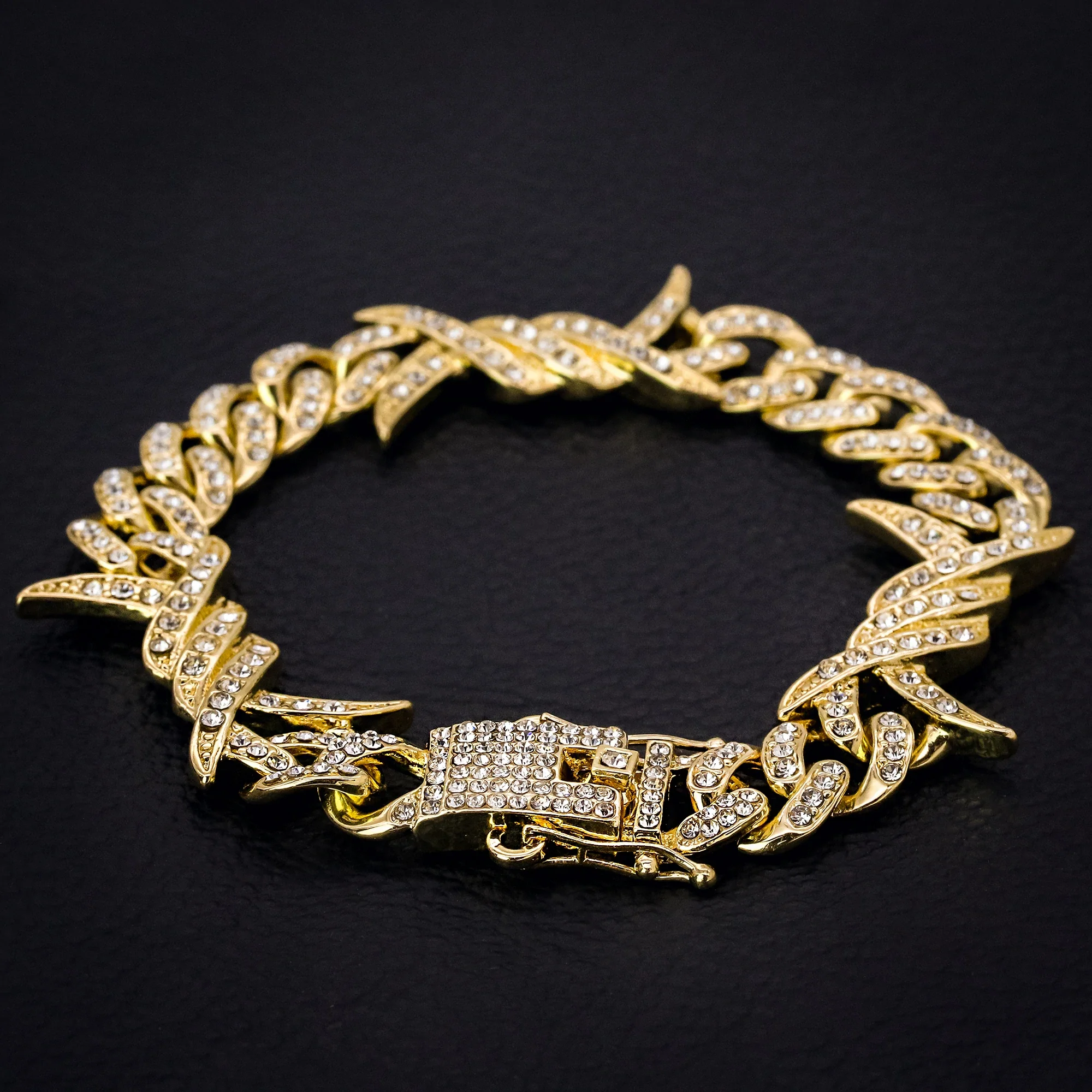 12 MM Barbed Wire Iced Out Hip Hop Certified Gold Cuban Link Real Diamond Bracelet Jewelry Gift For Your Husband