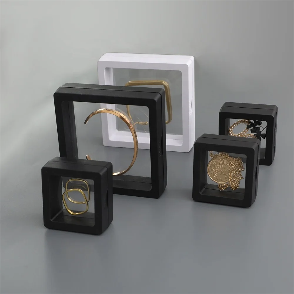 Custom logo 9.5*9.5cm Black Jewelry box Transparent PE Film Display Box   Bracelet Ring Earring Packing Box  With logo