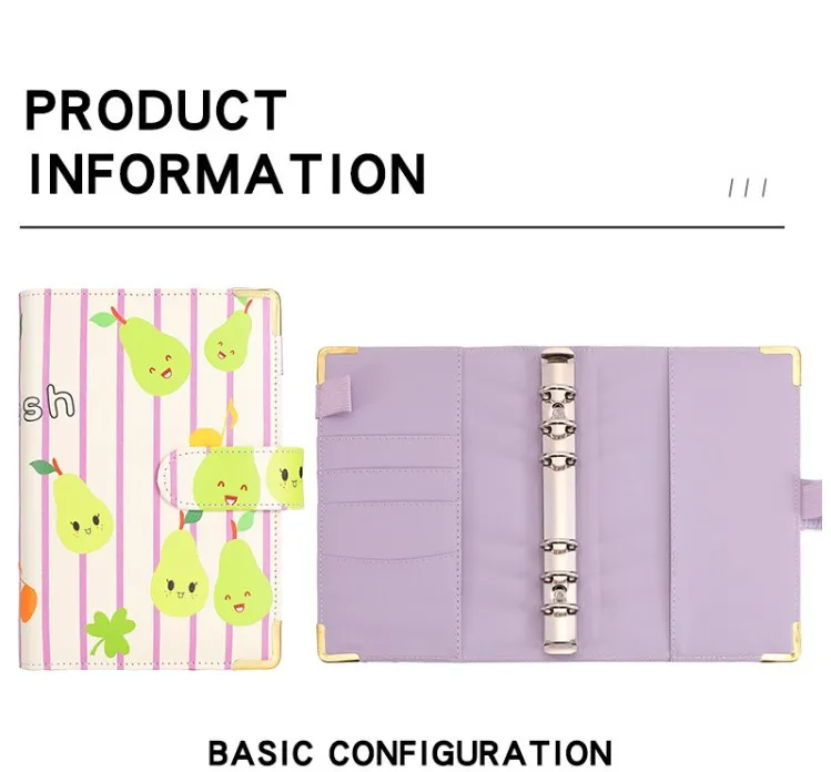 Colour printed fruit Macaron A6 loose-leaf Budget Book Note Book Leather PU Note Book