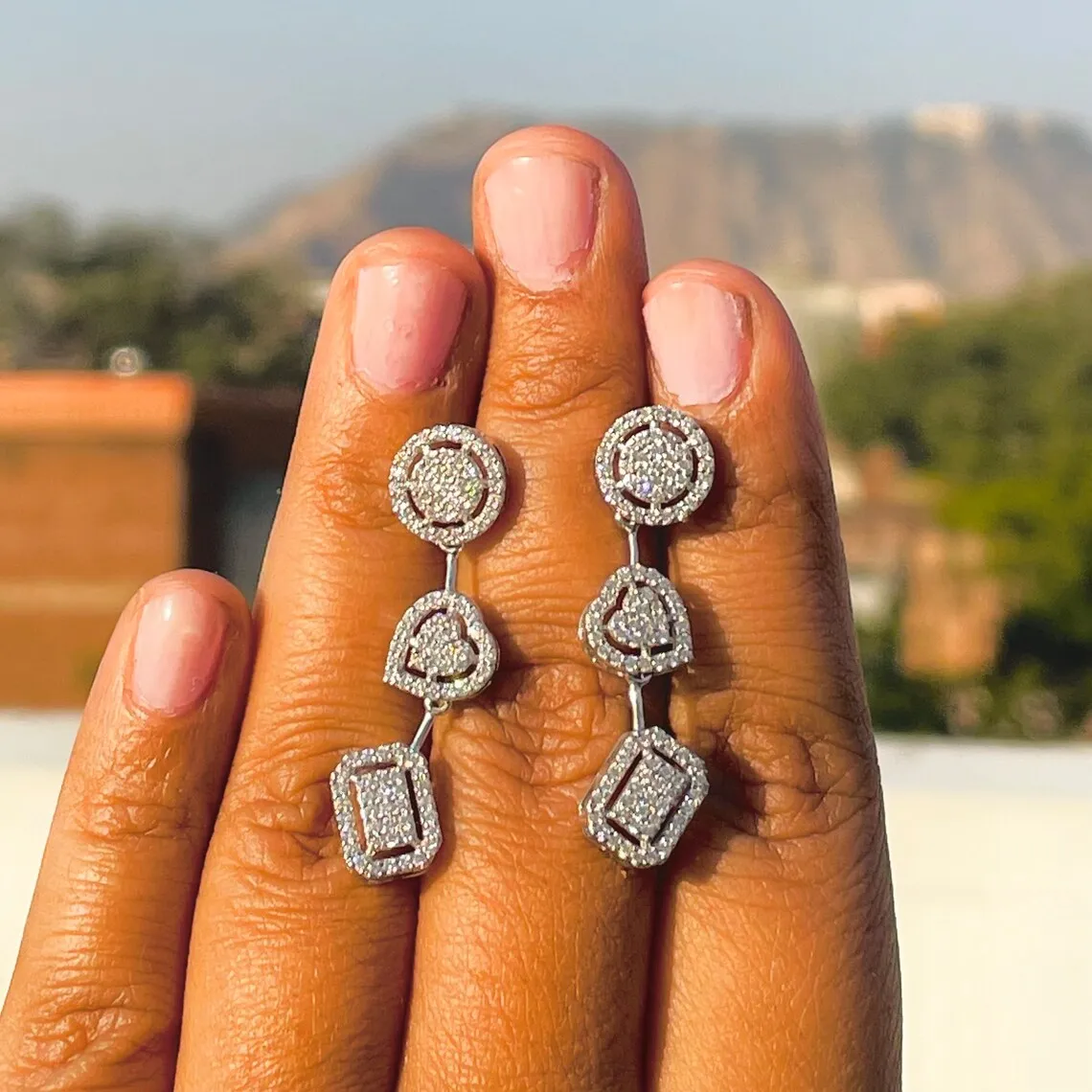 14 K White Gold Rose Gold & White Gold Round Cut Lab Grown Diamond Wedding earrings women fashion jewelry Engagement earrings