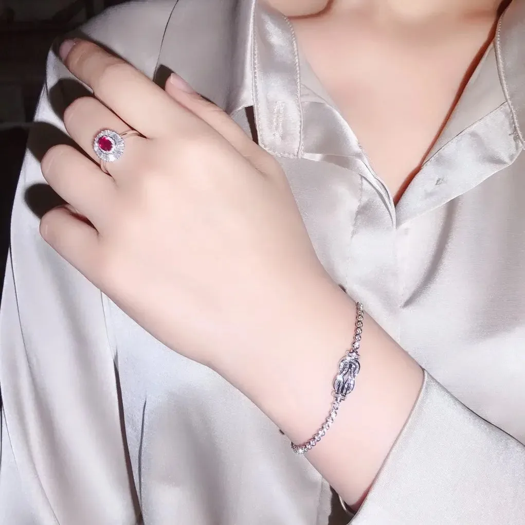 18K Solid Gold  VSS Natural full Diamond Rectangle Heart Link Charm Bracelet Women Exquisite Bling Wedding Bracelet for wome