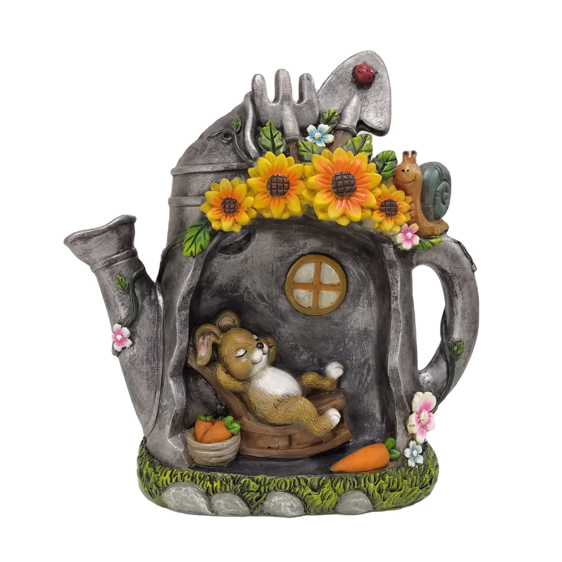 Customized rainbow Welcome fairy statue outdoor garden decoration solar resin crafts for child gift