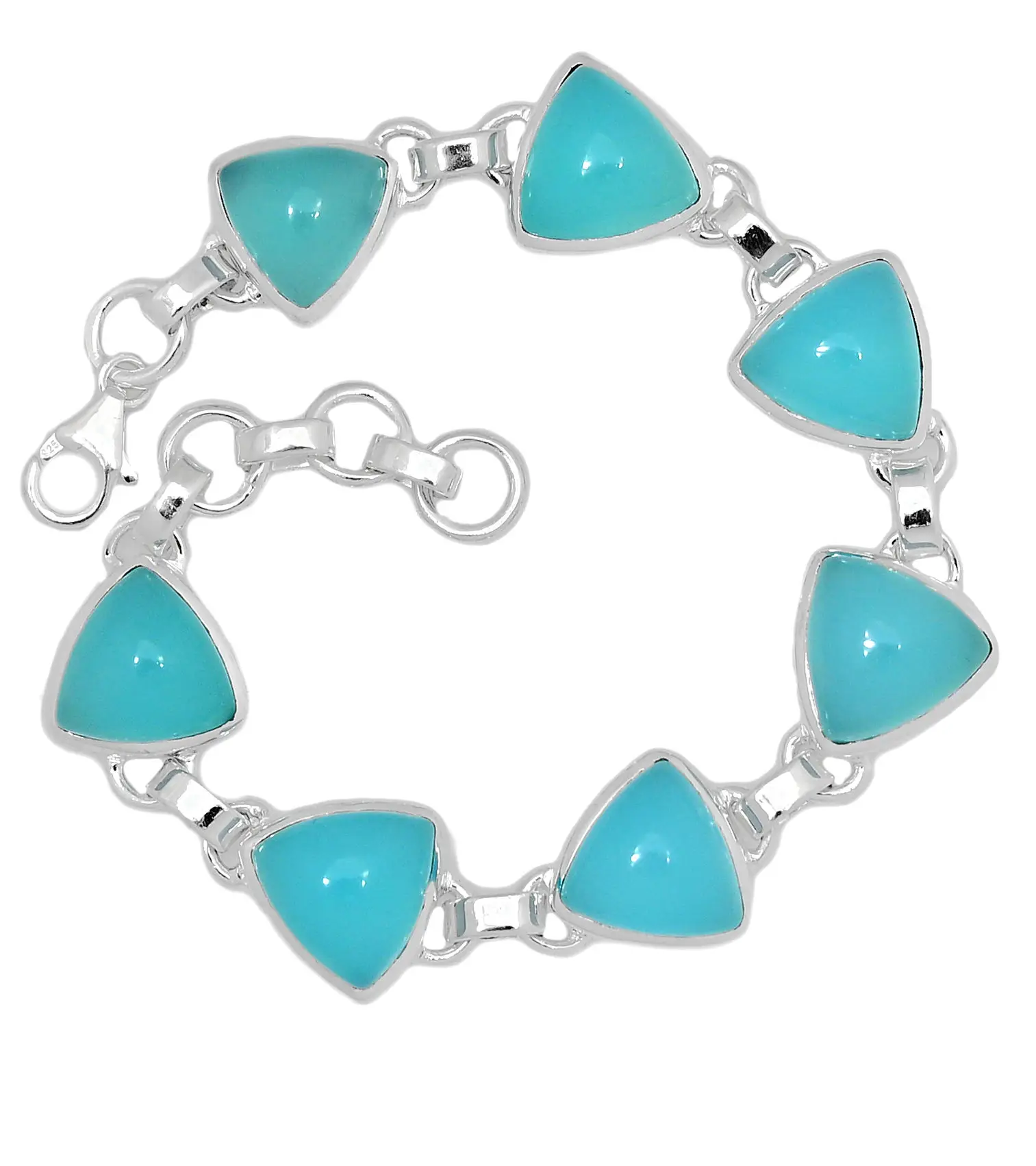 925 Solid Sterling Silver Bracelet Paraiba Chalcedony Shiny Gemstone Bracelet Wholesale Light Weight Silver  Bracelets OEM