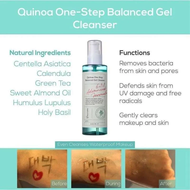 korean skin care Gentle Facial pH Balancing for Acne skin AXIS-Y Quinoa One Step Balanced Gel Cleanser 180ml / 6.08 fl. oz