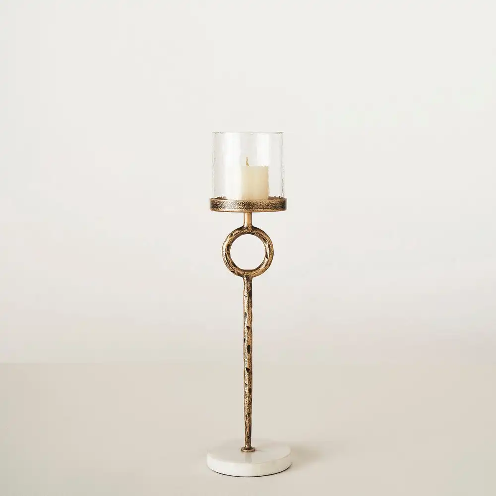 Vintage Cast Metal Marble Rim Taper Candle Holder Iron Decorative Candle Stand Wedding Dining Christmas Parties Table Lamp Decor