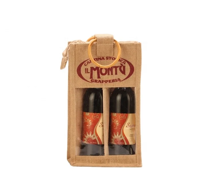 Customized Specification Screen Printing Promotional Single Double Jute Bottle Hand Gift Bag Packaging Jute-bag for Wine