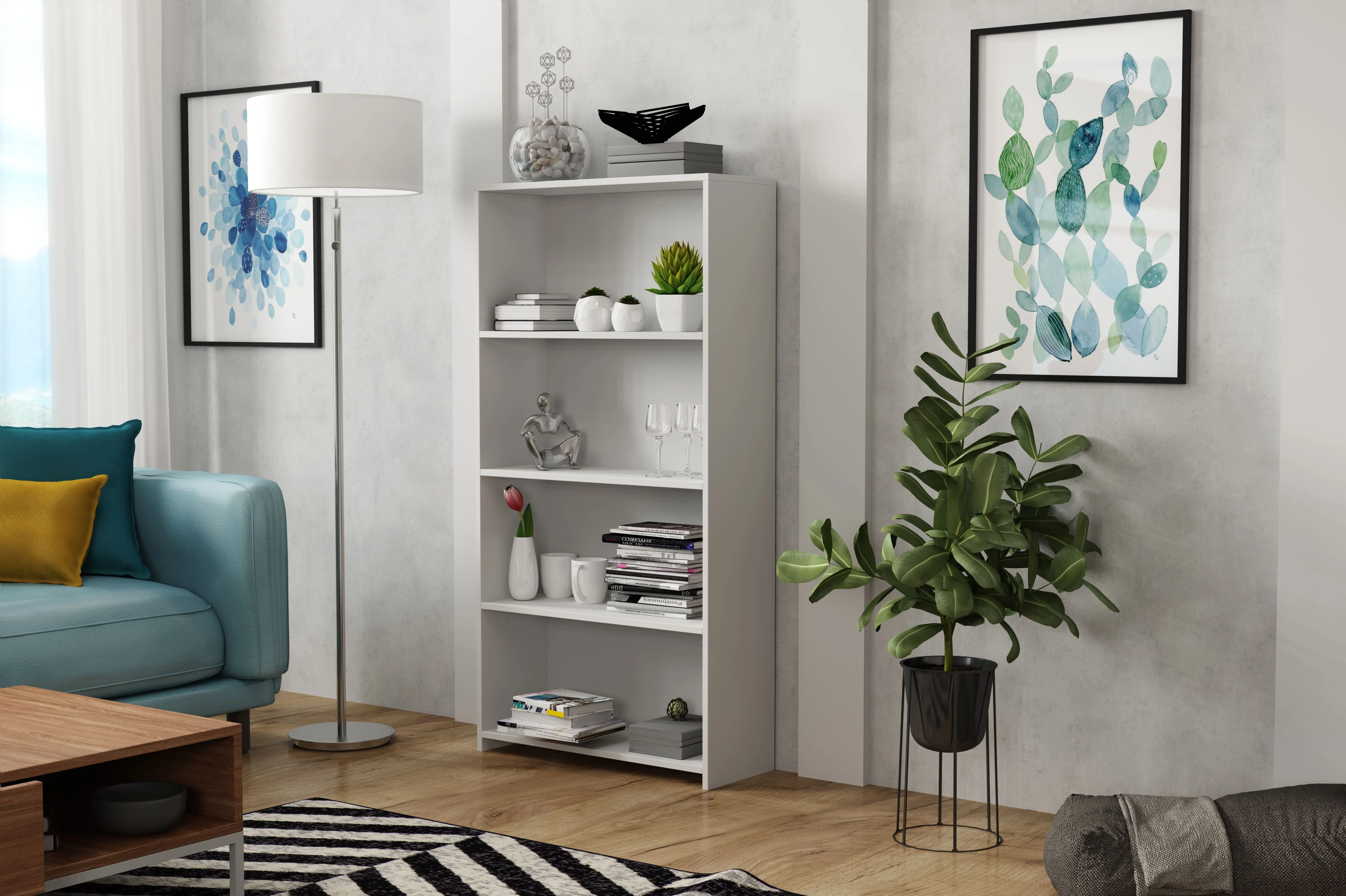 Простые современные деревянные полки ZOE II 145x80x30 см панельные книжные шкафы для спальни гостиной и кухни от Польши