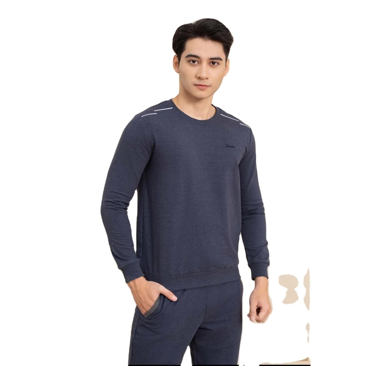 Customizable logo silk screen printing 320gsm Printed Round necked ribbed collar Pullover sweatsuit set For Men