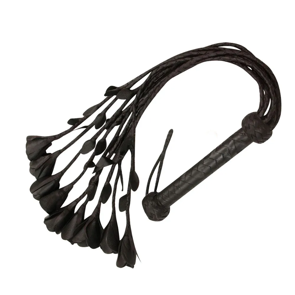 Genuine Heavy Duty Leather Flogger with Black Rose nd Black Petals Whip Floggers BY Fugenic Industries