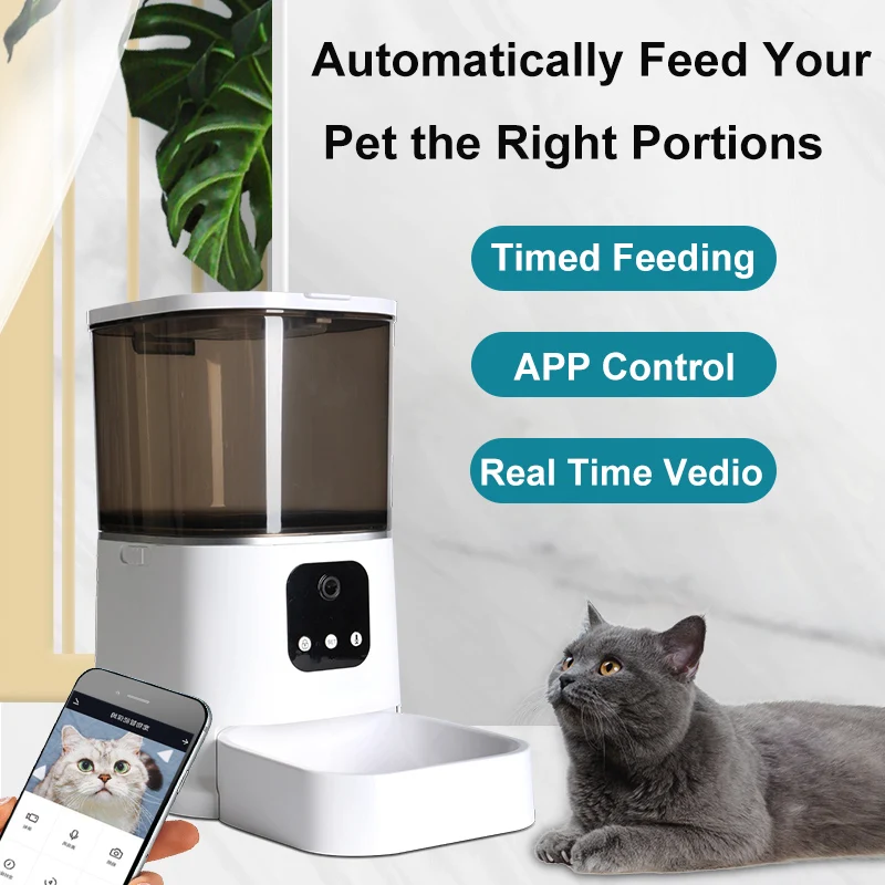 New Automatic Pet APP Feeder Auto Timed Dog Cat rfid Slow Eating Food Dispenser Pet Stainless Steel Bowl with Camera