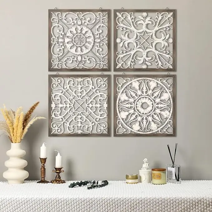 Intricate Carved Design Classic Cut Out Reusable Decor Artisan Crafted Wooden Wall Panel from India