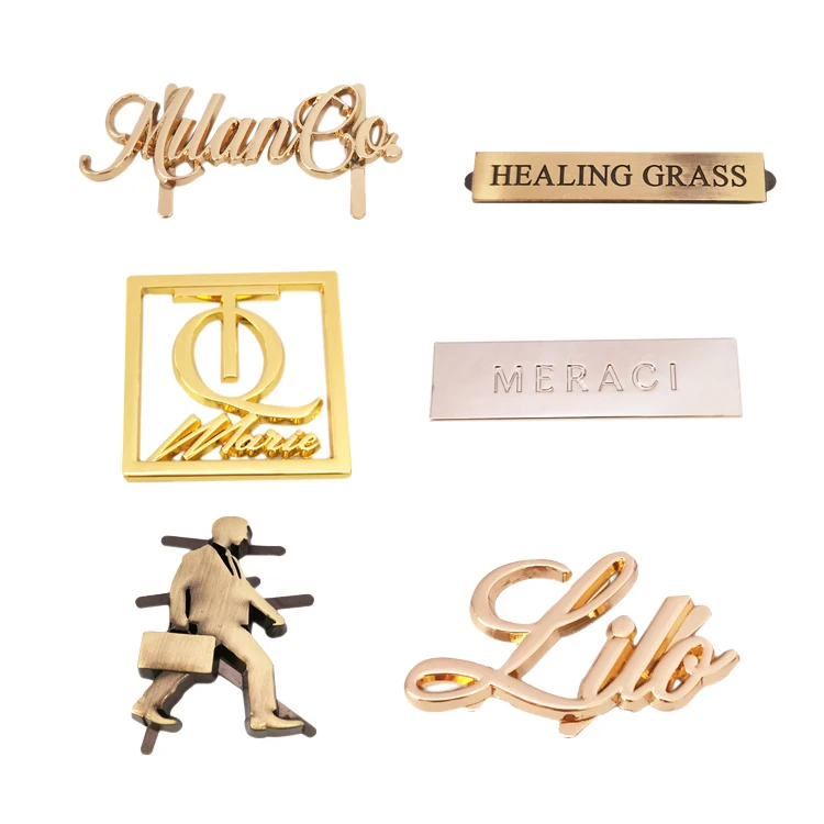 High quality embossed brand metal logo plate custom metal labels tags for handbags