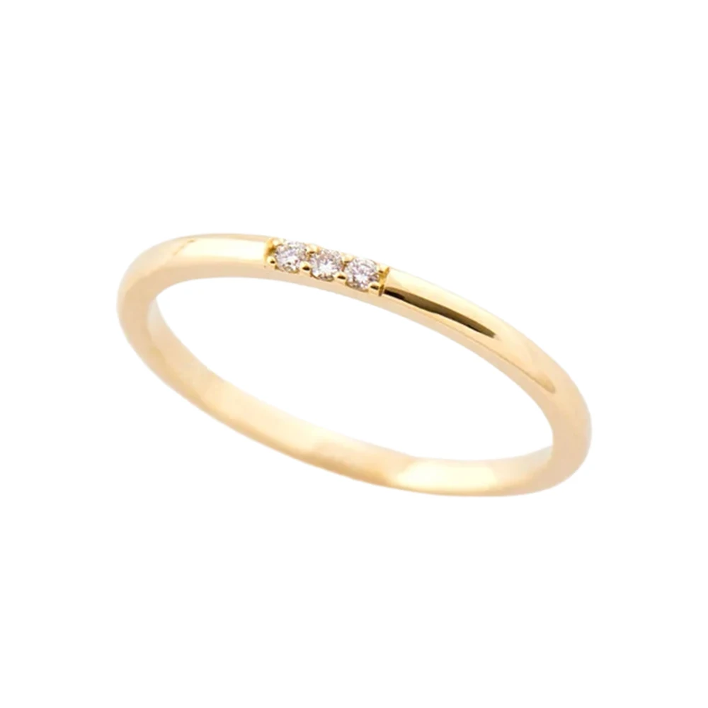 Модный дизайн однотонное 14K желтое золото оригинальное изящное обручальное кольцо с тремя камнями и бриллиантами