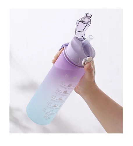 Sports water cup spot plastic large capacity outdoor gradient color straw space cup