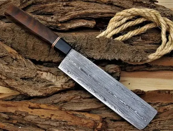Handmade Full Tang Japanese Nakiri Knife Forged Damascus Steel Vegetable Knife for Outdoor BBQ
