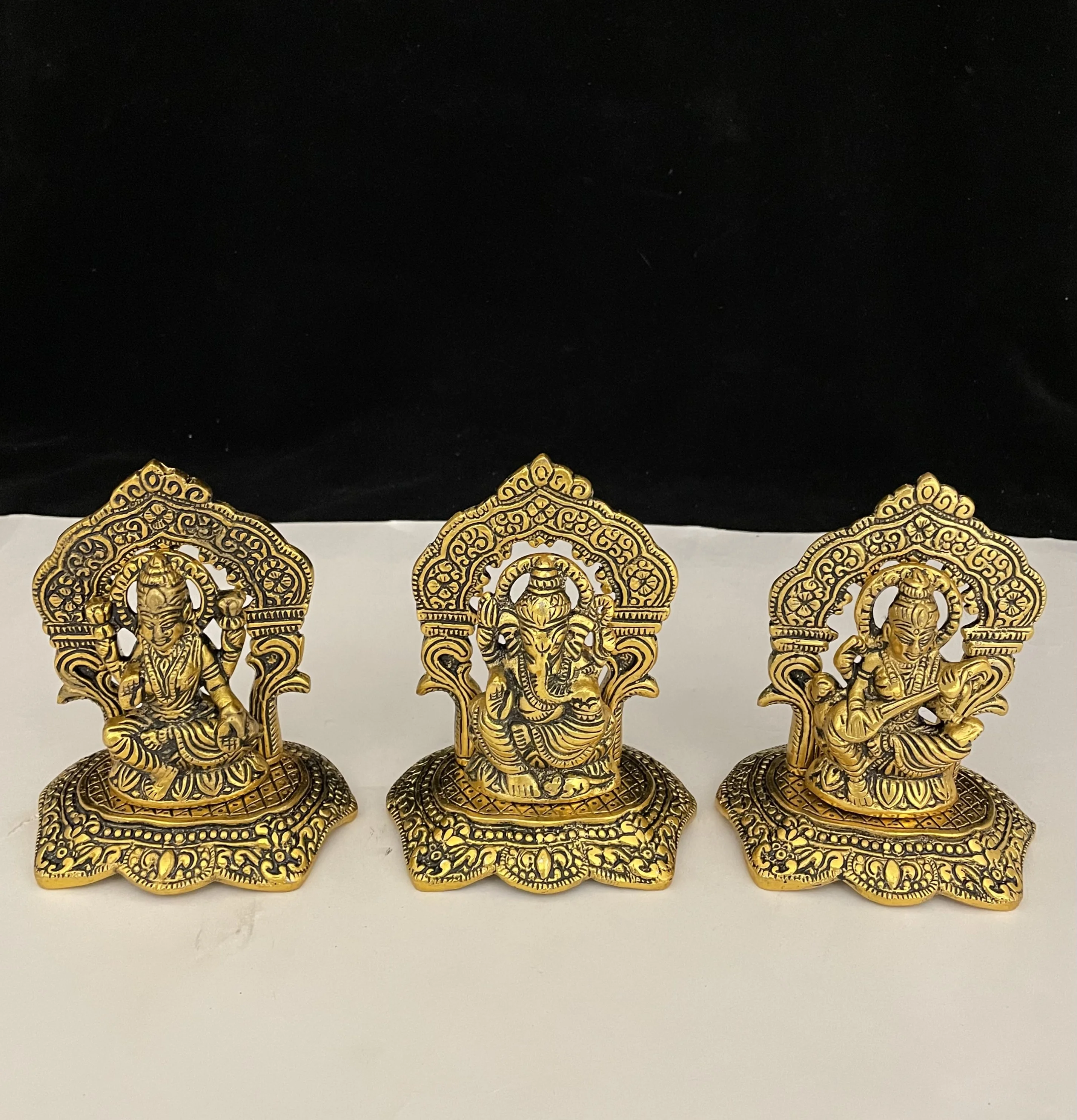Aluminum Ganesh Laxmi Statue Sarasvati God of Success Sculpture Murti Idol Lord Worship Laxmi Ganesh for Home Mandir Decoration