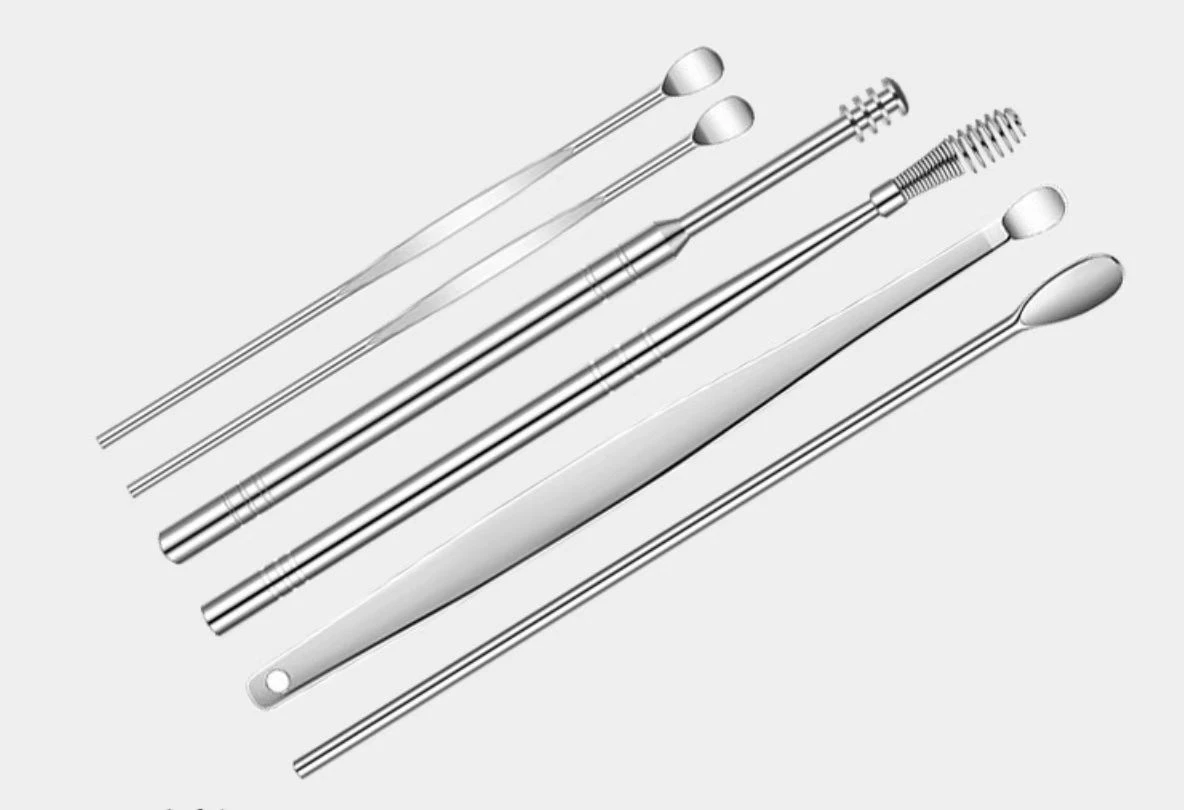Wholesale High Quality 6pcs Ear Wax Cleaner Removal Kit Stainless Steel Spiral Ear Pick Curette Ear Spoon Cleansing Tool