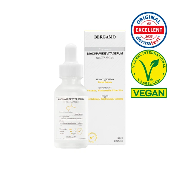BERGAMO PREMIUM NIACINAMIDE VITA SERUM made in Korea k-beauty vegan derma tested v-label cruetly-free