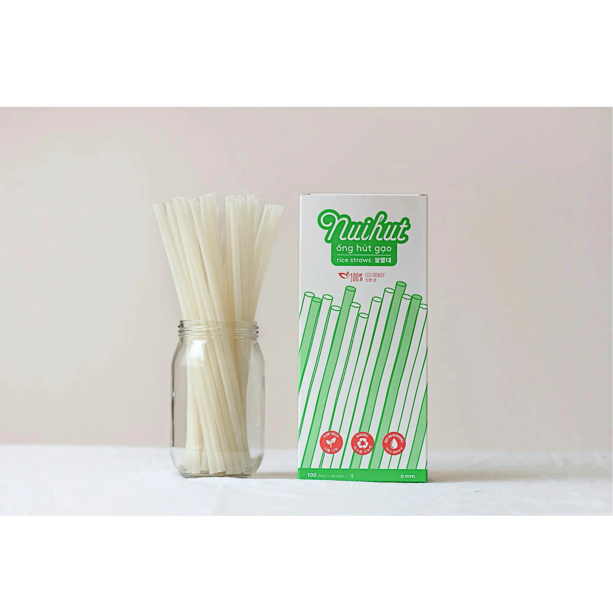 Preferred Product Vietnam Wholesaler Rice Flour Natural White Color Rice Straw 6MM For Drinking Water Coffee