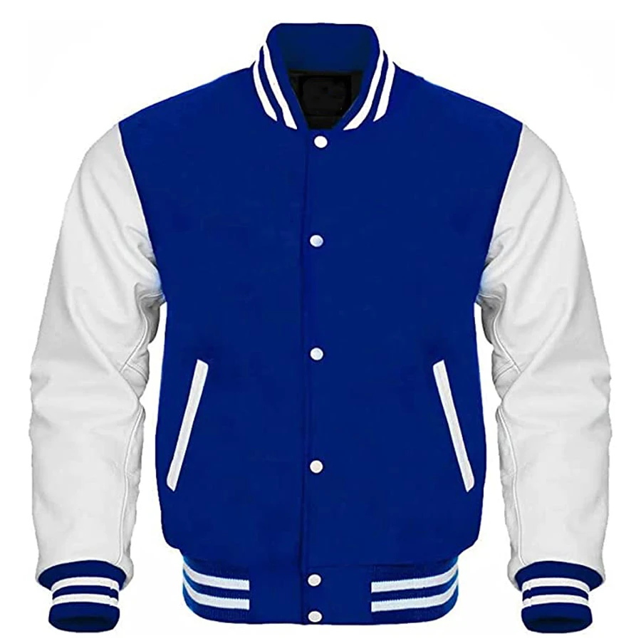 Wholesale Cheap Price Varsity Jacket For Men Solid Blue Color Custom Logo New Fashion 2023 Bomber jackets
