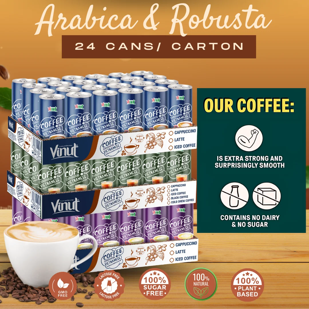 Vietnam Cold Brew Coffee Drink 250ml Arabica & Robusta VINUT Manufacturer | Free Sample Design, Best Price Wholesale, OEM/ODM