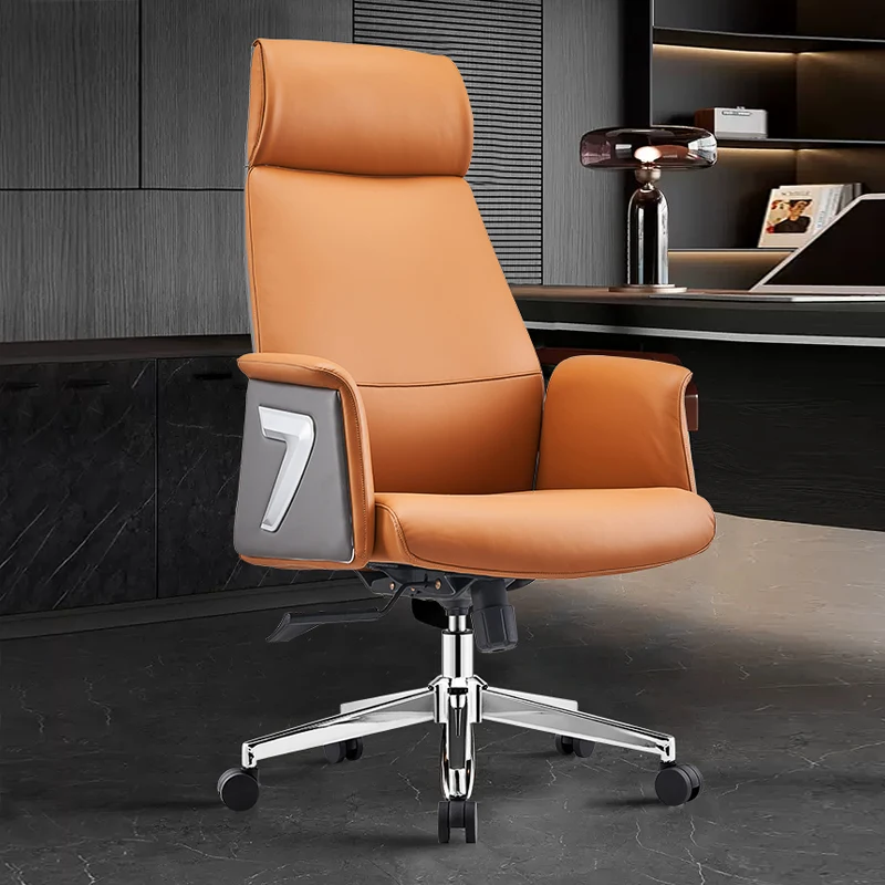 Latest New Luxury Leather Executive Office Chair With Arm Rest Orange PU Leather Boss Office Chair