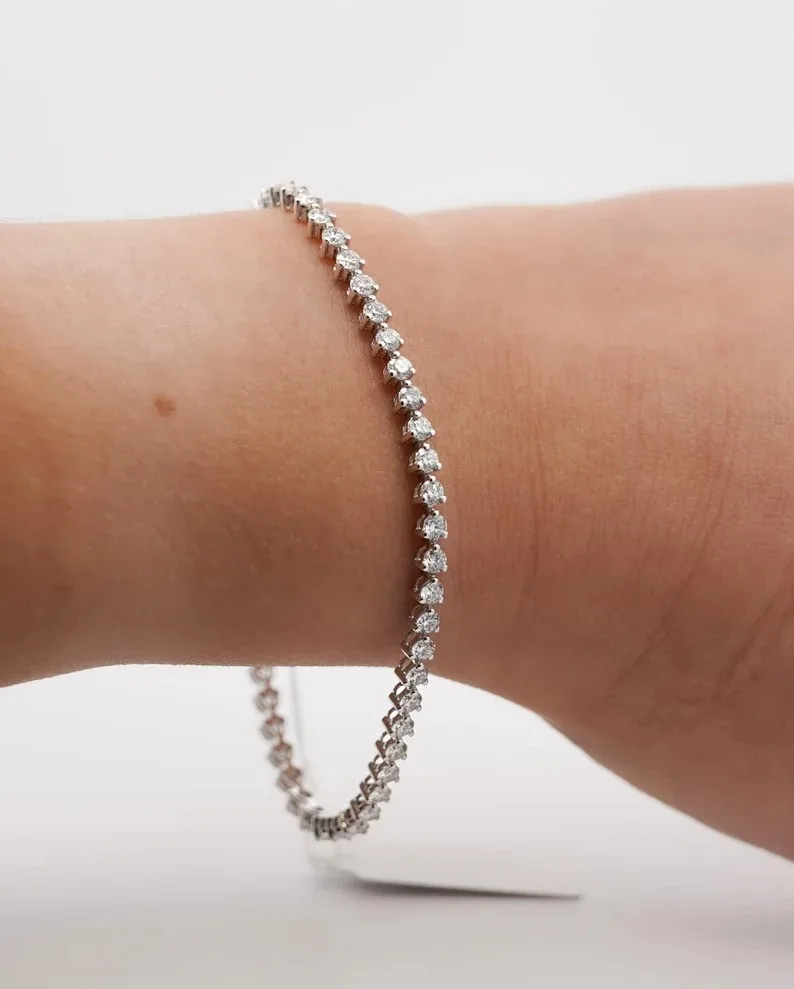 Beautiful Round Cut Lab Grown Diamond Bracelet Tennis Bracelet Customized Jewelry Excellent Cut Unique Wedding Gift For Her