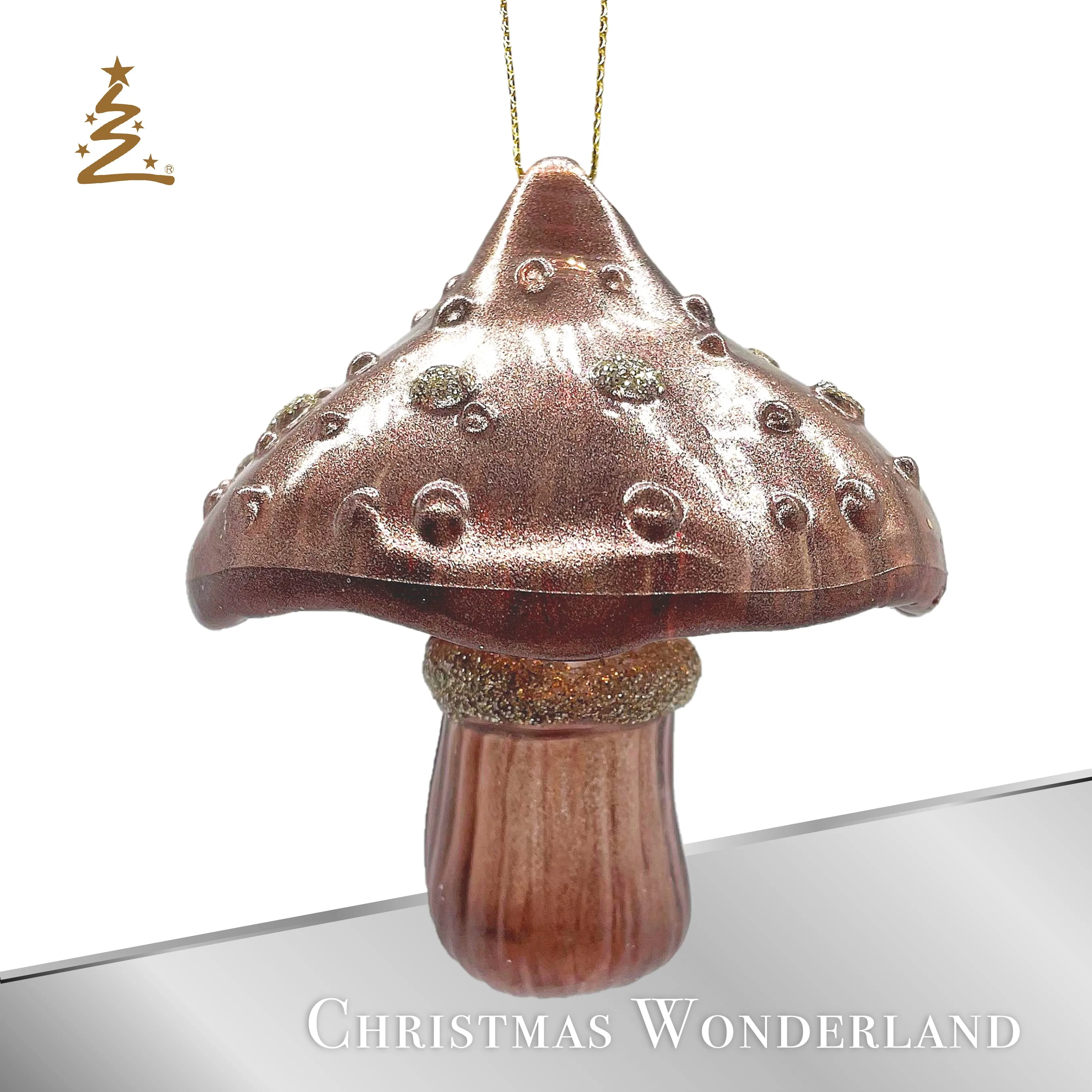 Christmas New Year Decoration Pearlized Matt Coffee Brown Acrylic 3D Mushroom Ornament