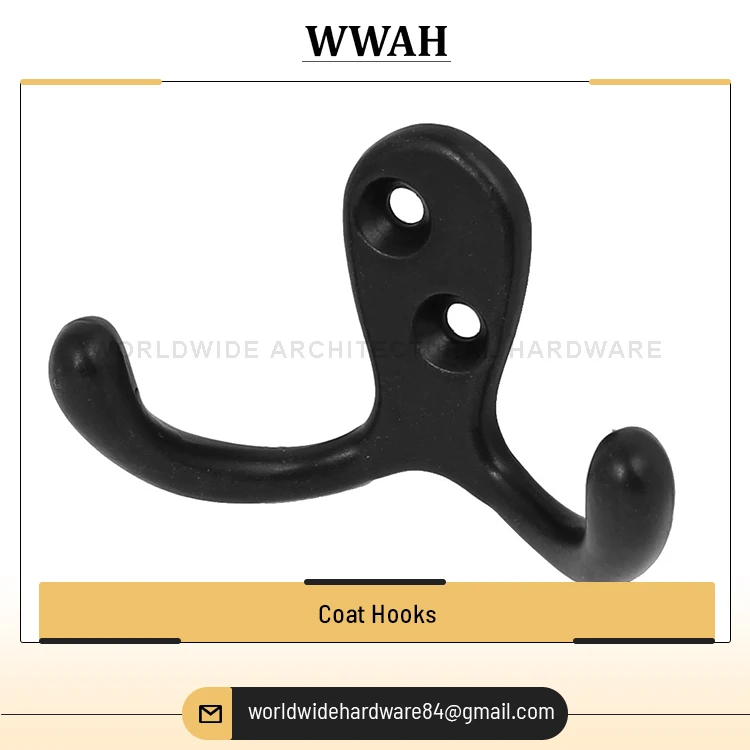 Modern Design Style 100% Cast Iron Material Door and Window Use Black Brass Wall Hook Stylish Design Coat Hook from India