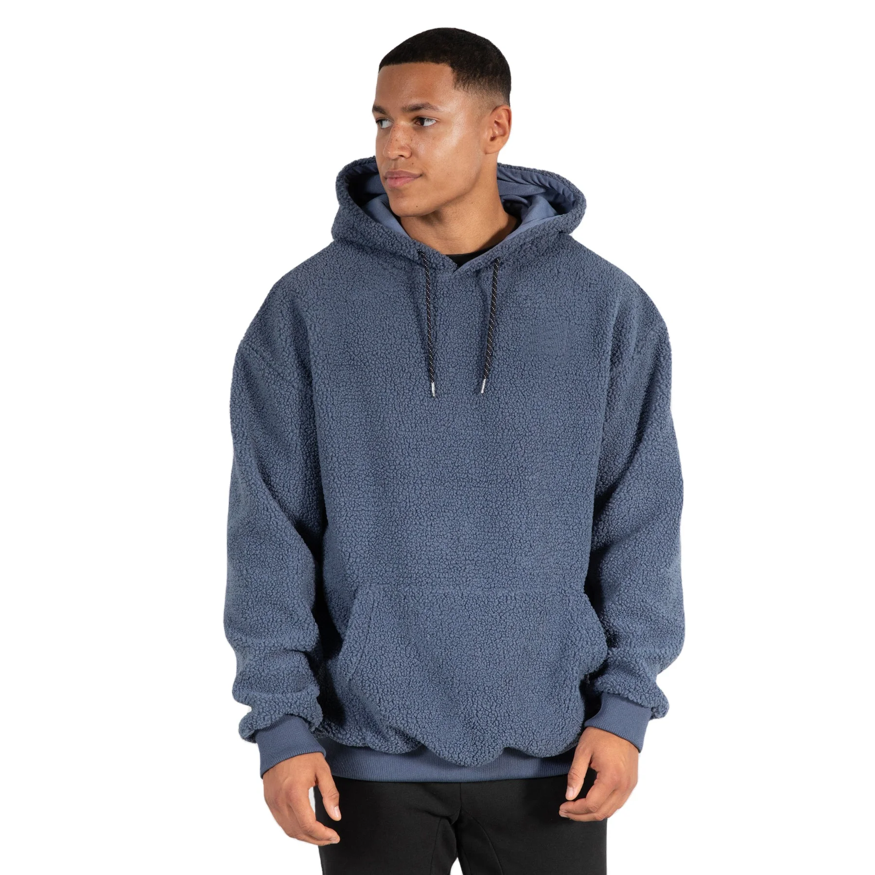 New Arrival 2024 Stylish Custom Made Sherpa Teddy Fleece Long Sleeves Breathable Pullover Hooded Hoodies Men