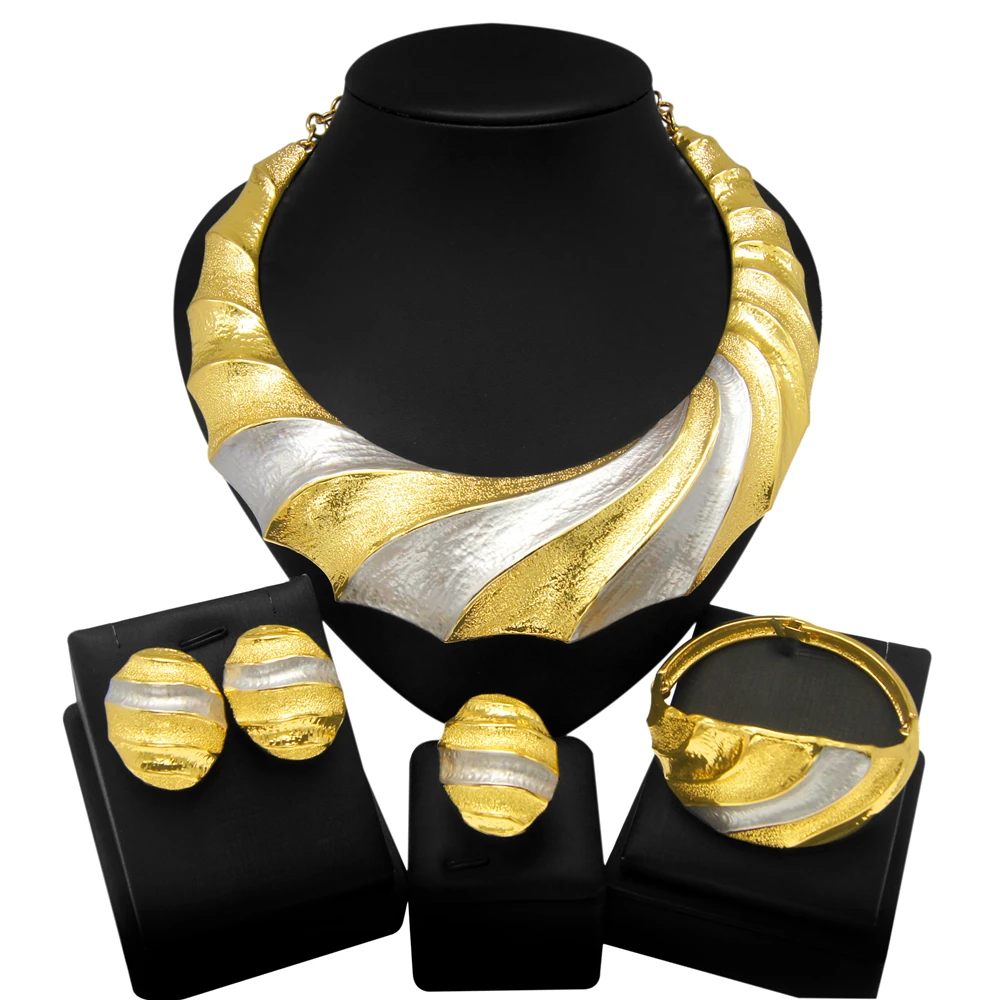 Zhuerrui Fashion Jewelry Set Oval Design Italy Brazil Gold Plated Necklace Bracelet Ring Earrings Women Gifts H00335