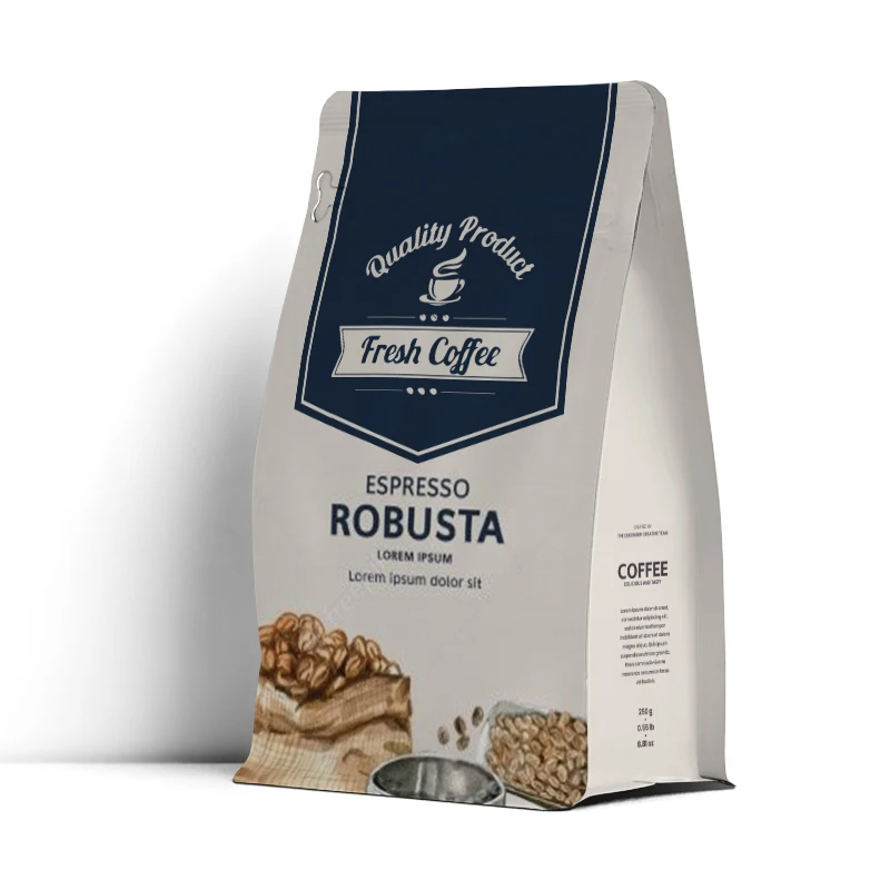 Resealable Flat Bottom Custom Coffee Bags Standing Pouch Coffee Bags With Zipper and Valve