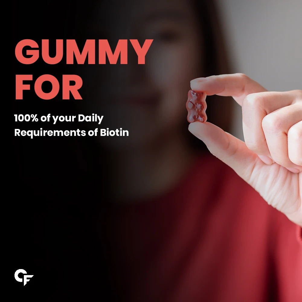 Veg Biotin Skin and Hair Vitamin Gummies Strawberry Flavour for healthy skin, hair and nails