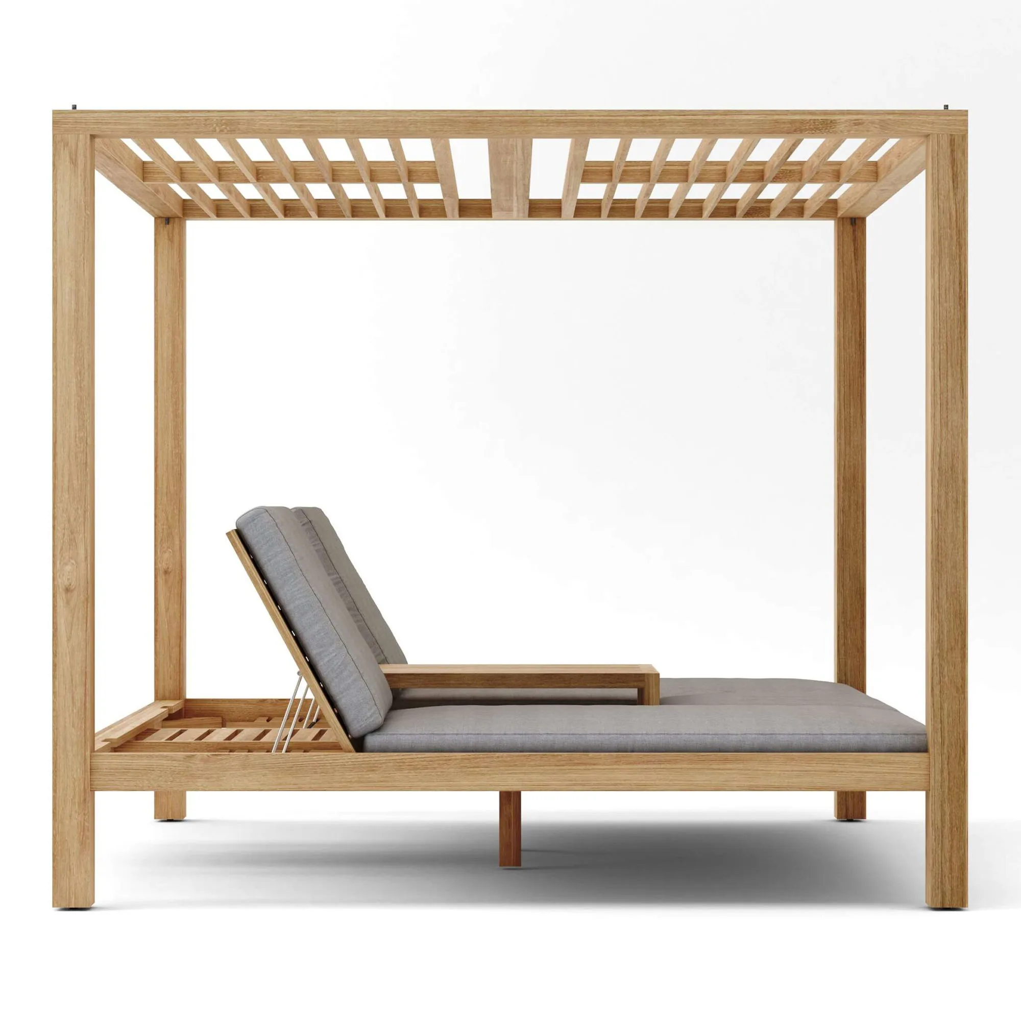 Modern Outdoor Teak Wood Day Bed Furniture with Sun Lounger for Garden Patio Hotels Metal Chaise Lounge Beach Pool - Marlina